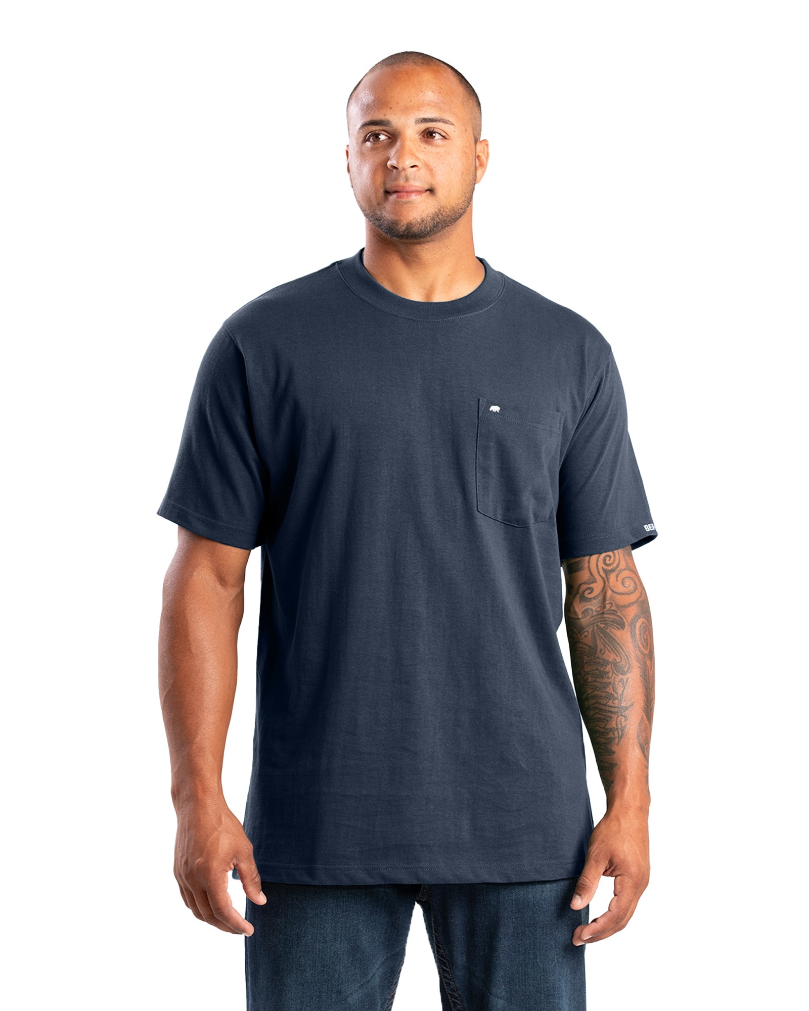 Men's Berne Heavyweight Cotton Short Sleeve Pocket Tee-Navy